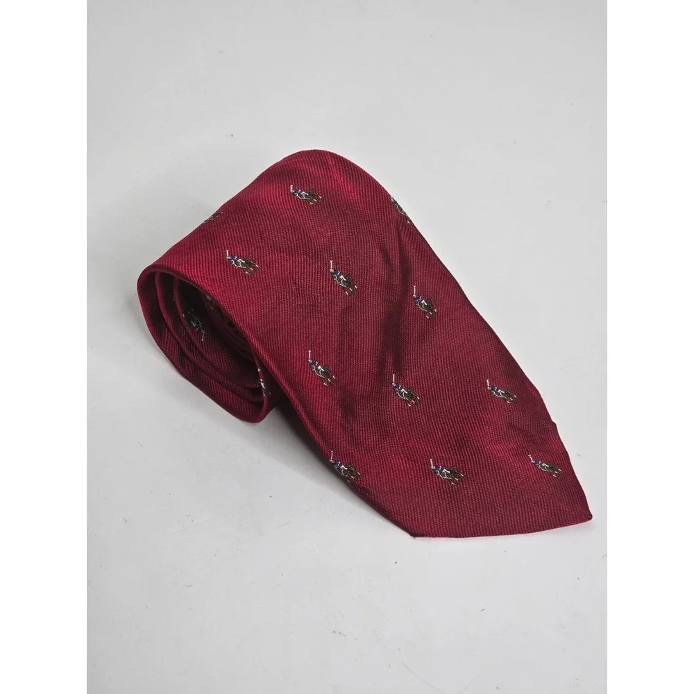 Polo Ralph Lauren Tie Red Horse Jockey Woven Vintage Equestrian Necktie Silk